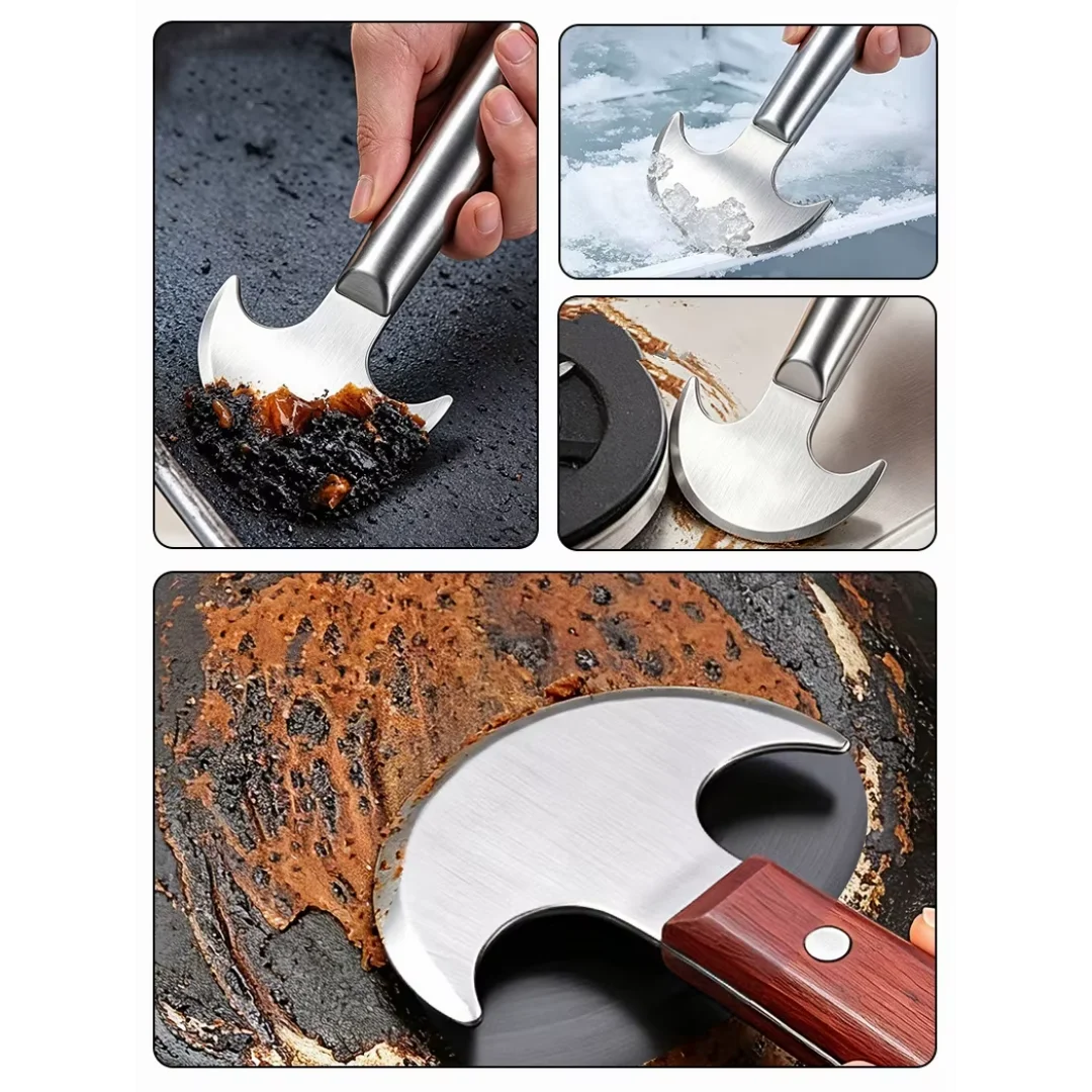 Kitchen Cleaning Shovel Remove Dirt Oil Stains Stainless Steel Arc-Shaped Cleaning Shovel Bottom Pot Ash Removal Shovel Scraper