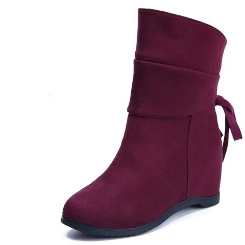 Mid Calf Blue Wedge Heel Round Toe Footwear Big Red Ladies Boots Half High Shoes for Women Winter 2024 Novelty Y2k Cosplay Hot