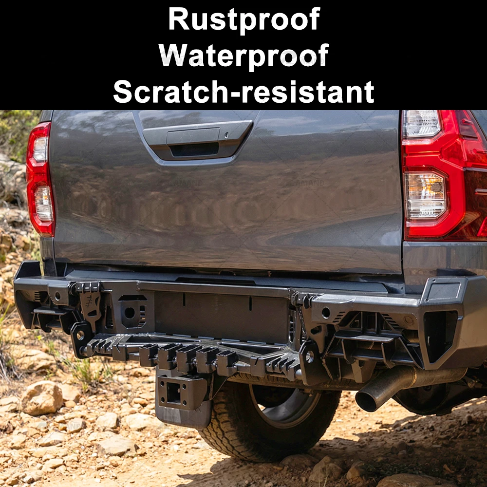 For 2016-2025 Hilux Pickup Rear Bumper ,E-Coating Rust Proof + Durable Spray Painting,High Strength Metal Rear Protector Bar