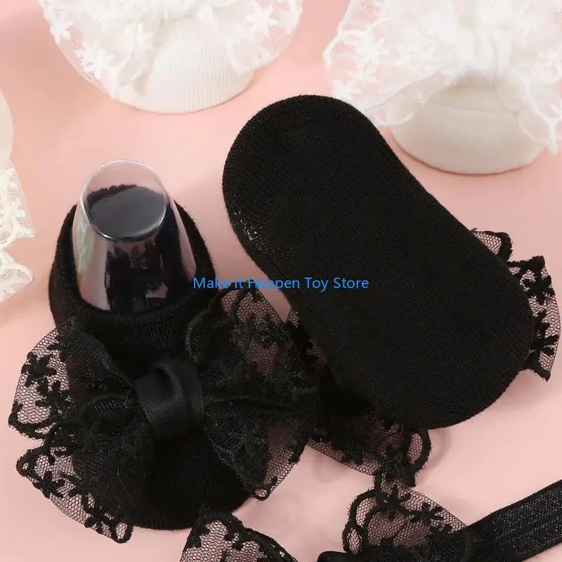 

28EC Baby Floor Socks with Headband Not-Slip Step Socks Infant Walk Socks for Girl