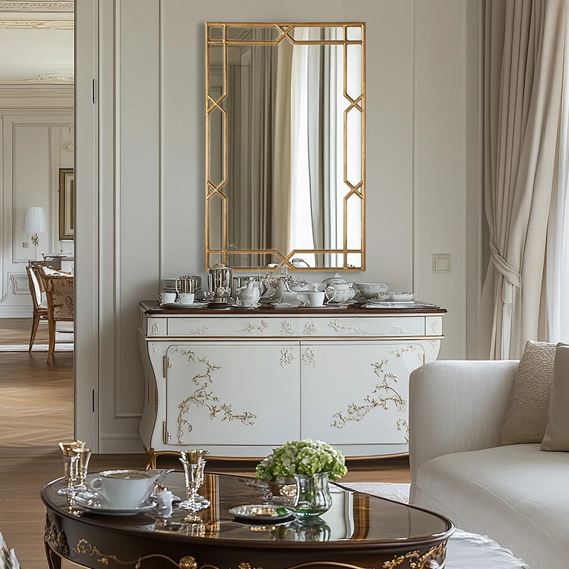 

Dressing mirror, European retro style, makeup mirror, classic, wrought iron, wall mounted, living room, foyer, large mirror