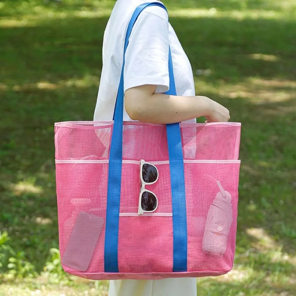 

Reusable Large Capacity Mesh Shoulder Bag Light Weight Foldable Hollow Tote Bag Shopping Quick Dry Toiletry Storage Bag Outdoor