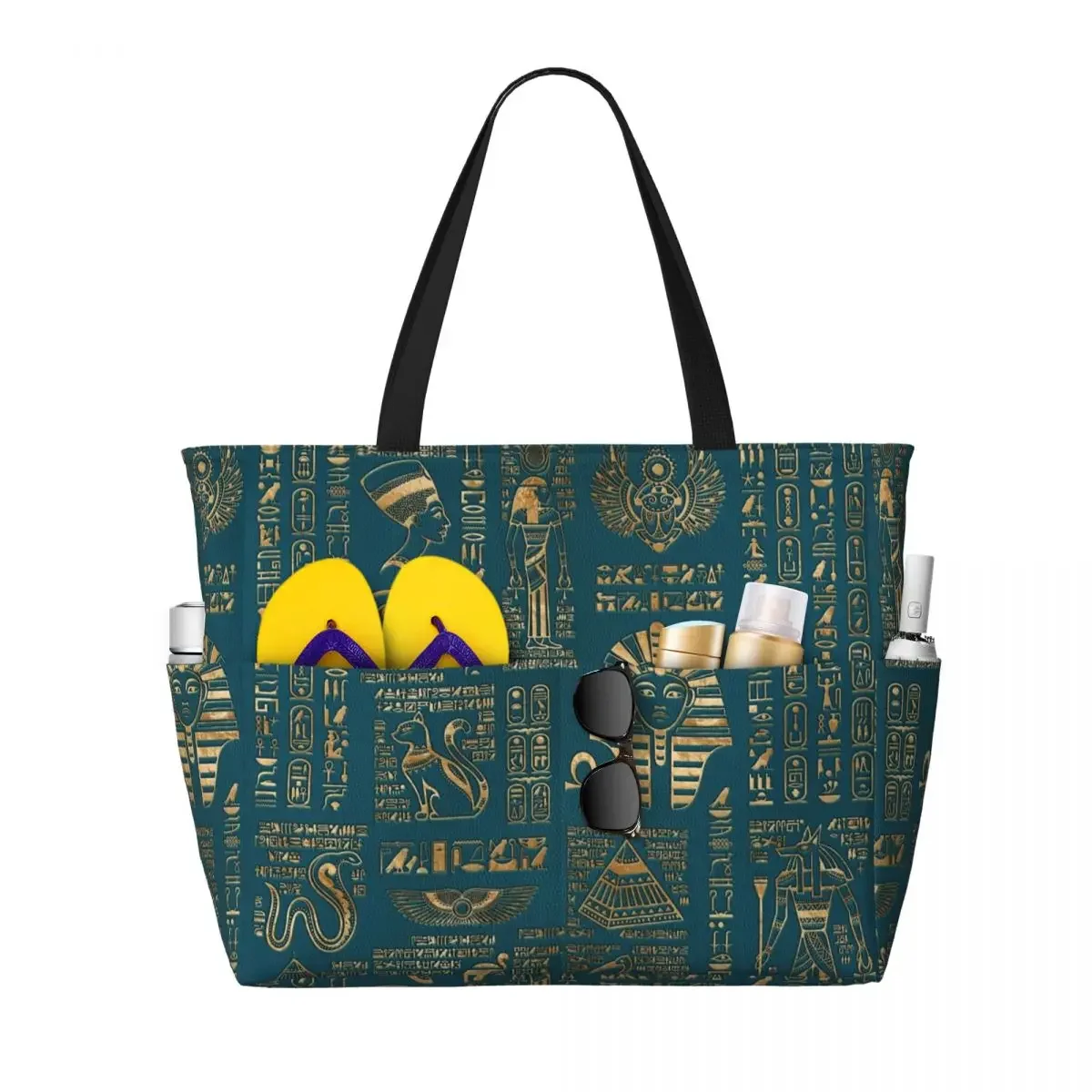 Custom Egyptian Hieroglyphs And Deities Travel Tote Bag Women Large Capacity Ancient Egypt Art Groceries Shoulder Shopping Bags