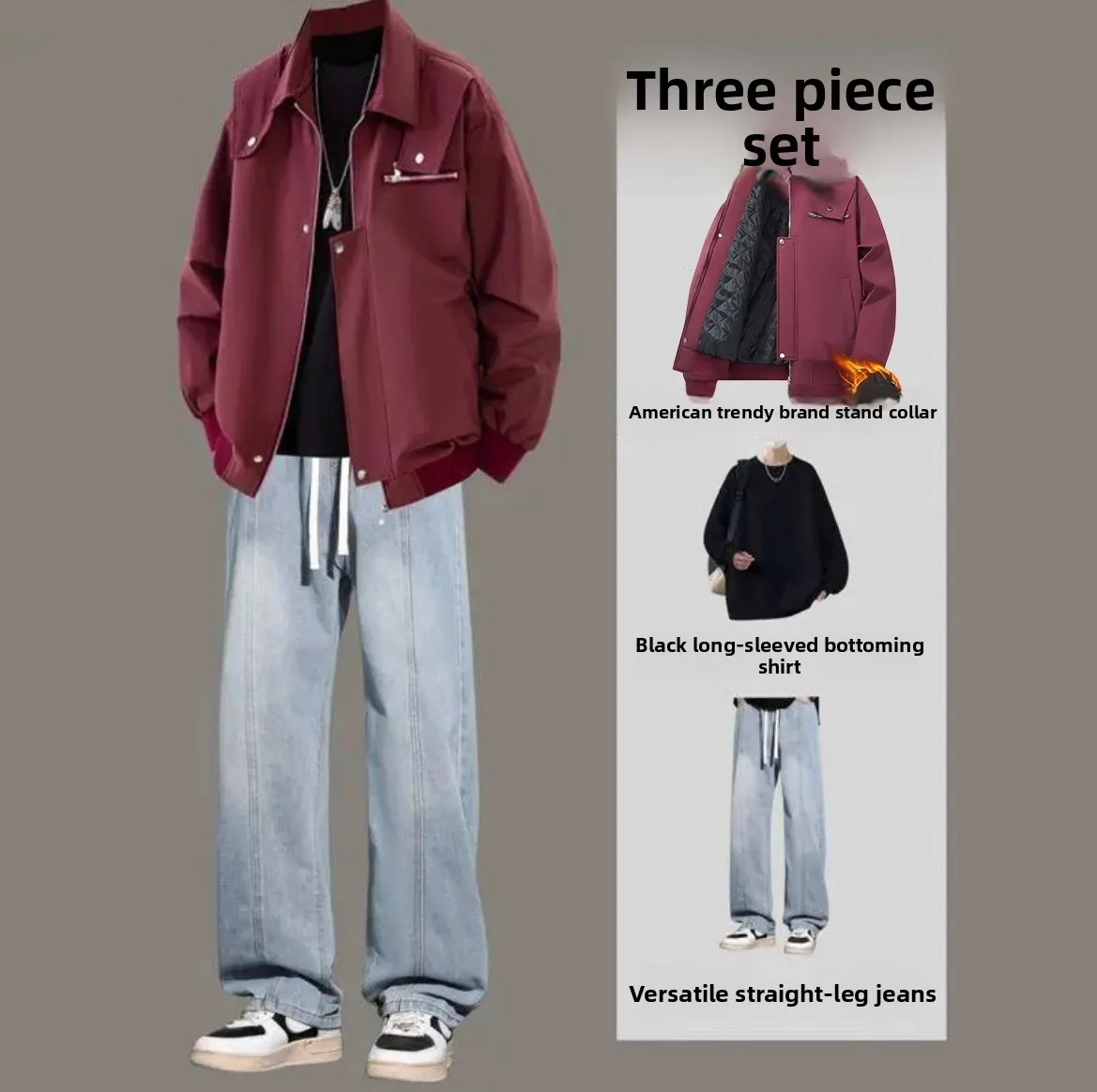 

Мужской осенне-зимний хлопковый комплект: бейсбольная куртка и футболка, повседневная спортивная одежда для подростков, без бренда