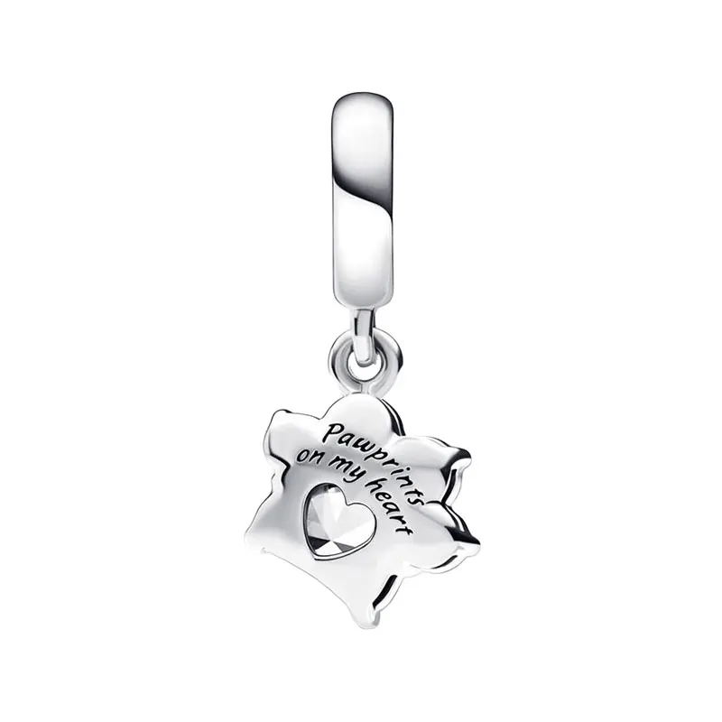 Pet Dog Pawprints On My Hearts Pendants Charms For Women Clear Zircons 925 Sterling Silver Jewelry Making DIY Original Bracelets