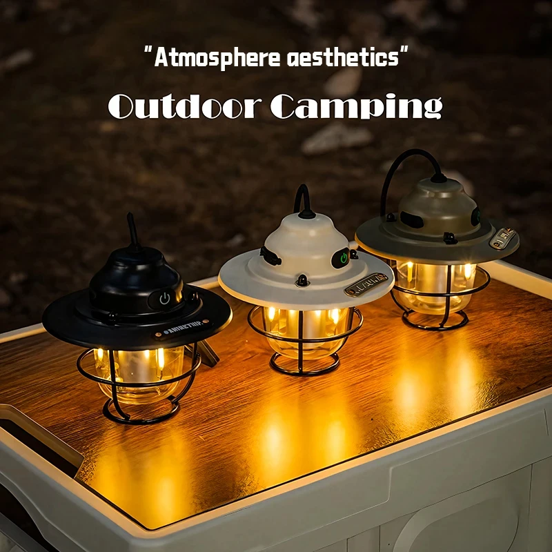 LCS Campinglamp 1200mAh Mini-kroonluchter 2700K 6500K Retro sfeerkroonluchter Traploos dimmen Type C Opladen voor buiten