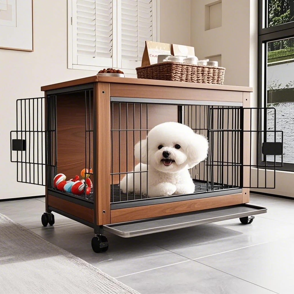 

Dog cage New one-bedroom, one-bathroom, special wooden antique style for Bichon, side door, anti-bite kennel, small dog cage