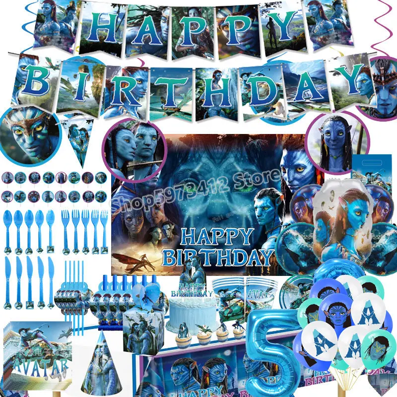 NEW Movie Avatar The Way of Water Theme Party Supplies Paper Cups Plates Cake Topper Tablecloth Room DIY Decorations Accessories