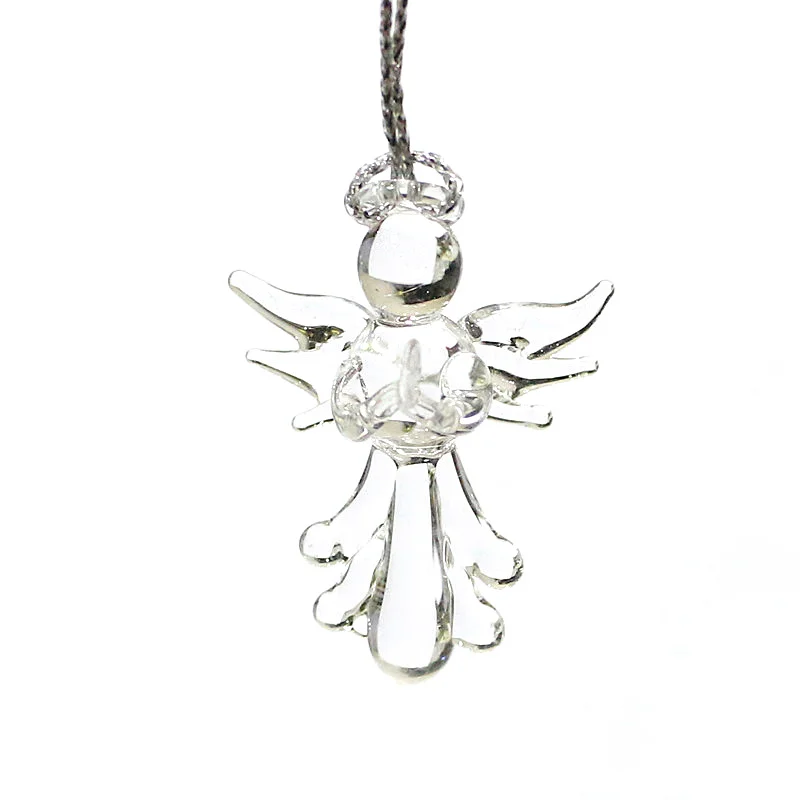 

2PCS Hanging Christmas Ornaments Clear Glass Angel Mini Figurine Charm Pendant Holiday Wedding Party Xmas Tree Decor Accessories