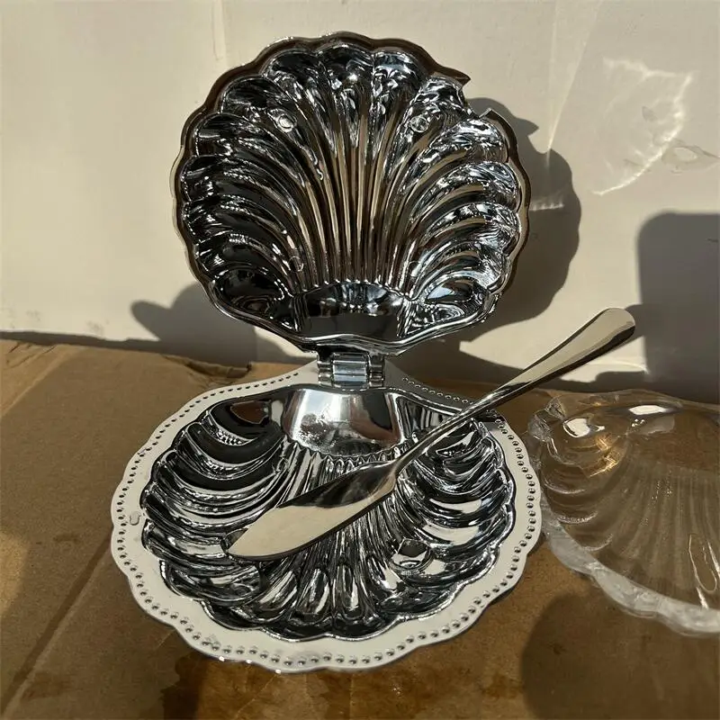 Luxury Sea Conch Shell Stainless Steel Tray European Shell Fruit Plate Holder, home living room coffee table, snacks,