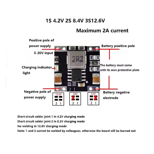 1S 3S 2A lithium battery charging board heat small efficiency 4.2V 8.4V 12.6V synchronous rectifier DC-DC buck module