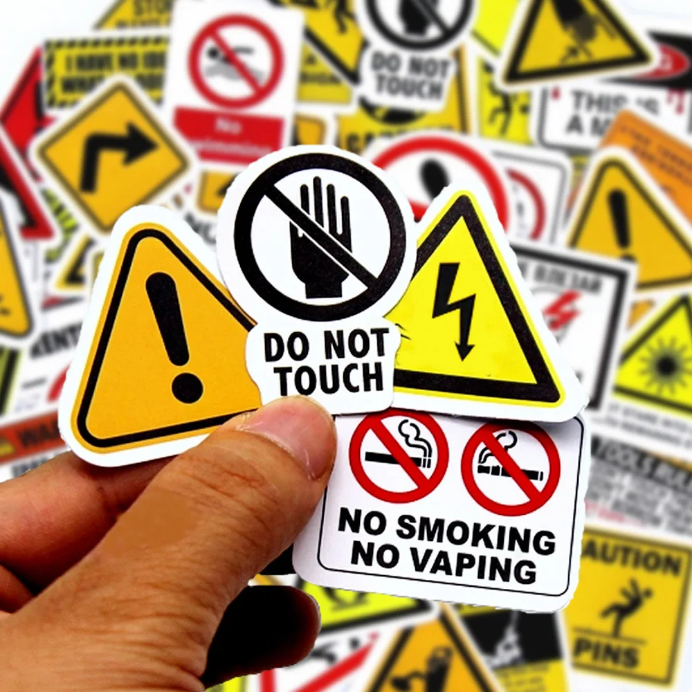 100PCS Warning Pattern Sign Stickers Cool Decorative Decals for Skateboard Motorcycle Suitcase Phone Laptop Helmet Toys