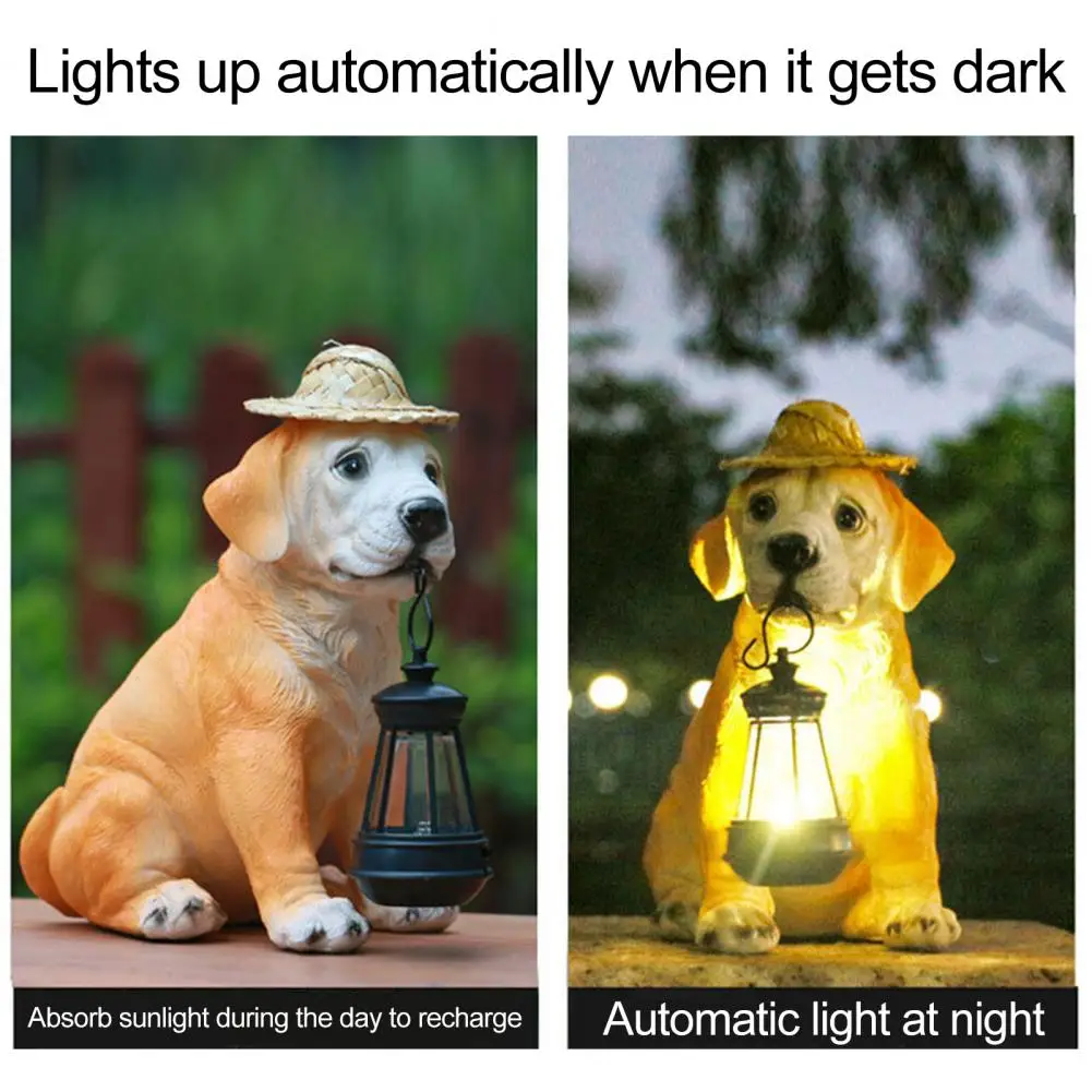 

Puppy Garden Ornament Weather-resistant Puppy Sculpture Light with Solar Led Lantern for Outdoor Decor Yard Patio Lawn