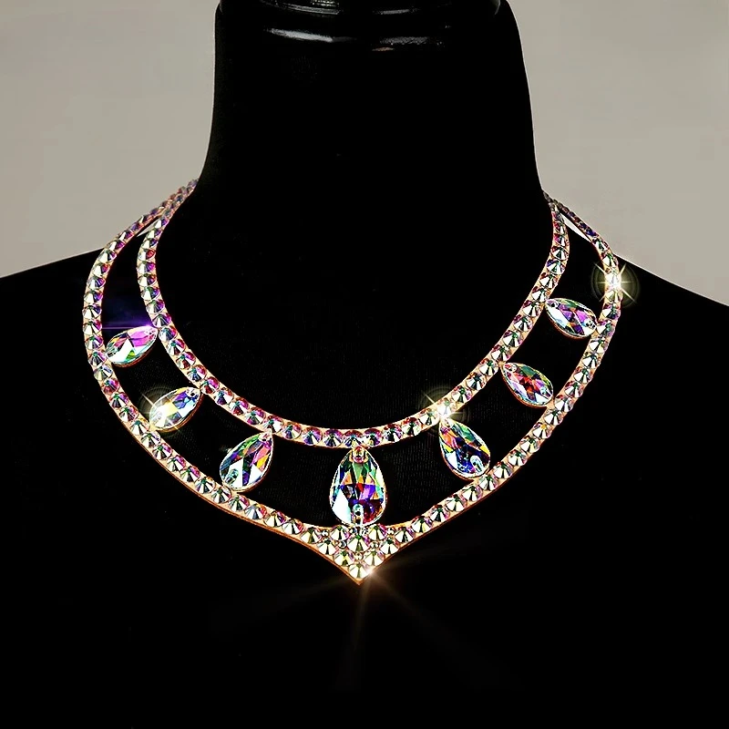 

Ожерелье для танца живота по индивидуальному заказу, аксессуары для сценических выступлений с горячими бриллиантами, аксессуары для выступлений в латинском стандарте