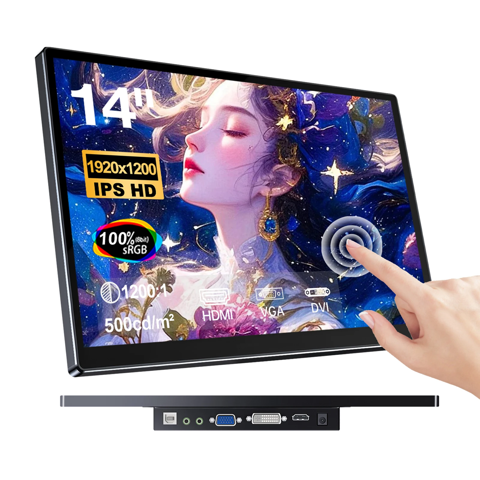 HOWENS 14 Zoll 1920x1200 tragbarer Monitor, Touchscreen, IPS, externer Bildschirm, USB-C, HDMI für Telefon, Laptop, PC, Auto, DIY-System
