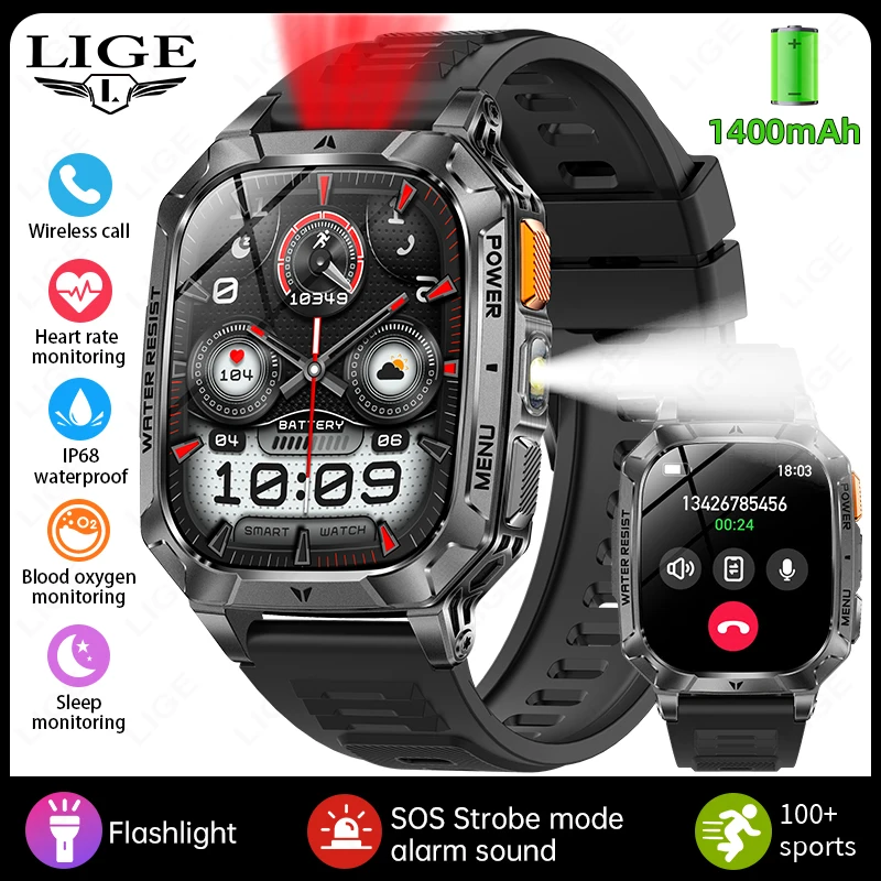 Durable Smartwatch with 1400mAh Battery and IP68 Waterproof