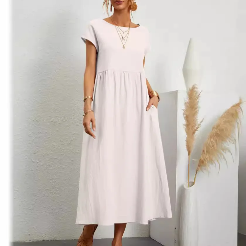 Losse katoenen linnen mouwloze jurk met zak in pure kleur voor dames Comfortabele ademende zomerjurken Modieus