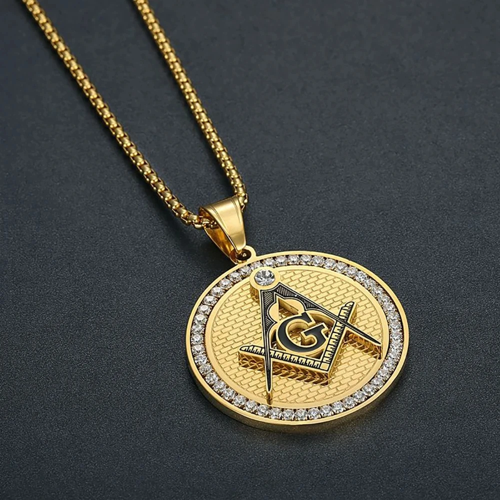 Hip Hop Stainless Steel Masonic Symbol Necklaces & Pendants For Women/Men Gold Color Free-mason Fashion Jewelry Dropshipping