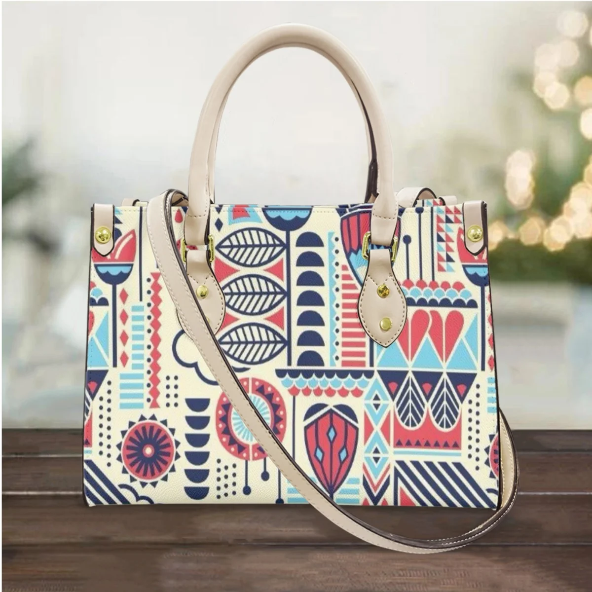 FORUDESIGNS Morocco Style Printed Women Fashion Totes Bag Ethnic Culture Design Leather Handbag Female For Party Work Commuting