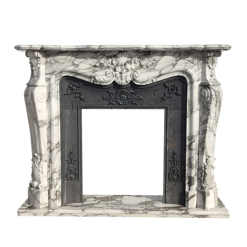 Marble fireplace villa living room decorative cabinet ornaments European-style large white Bulgari stone fireplace