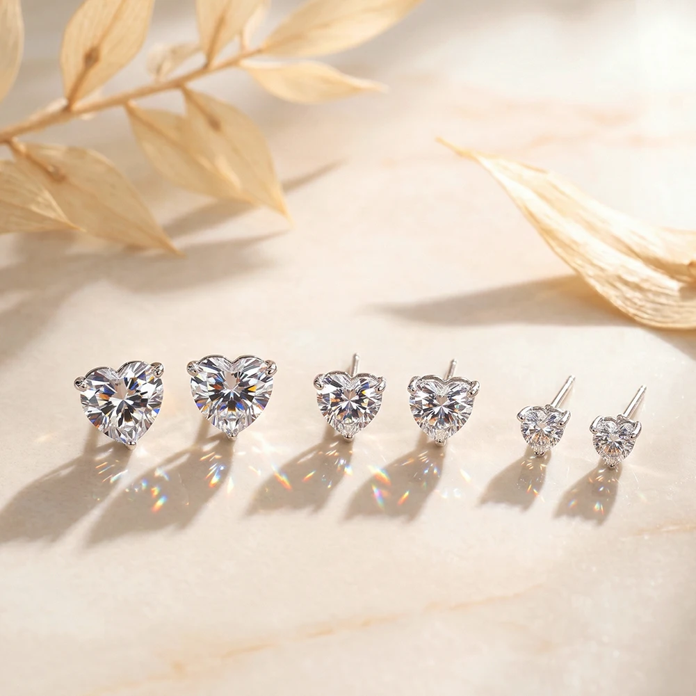 KISS MANDY Stainless Steel Brilliant Heart Shape Cubic Zirconia Stud Earrings Simple Stylish Daily Statement Jewelry HTKE13