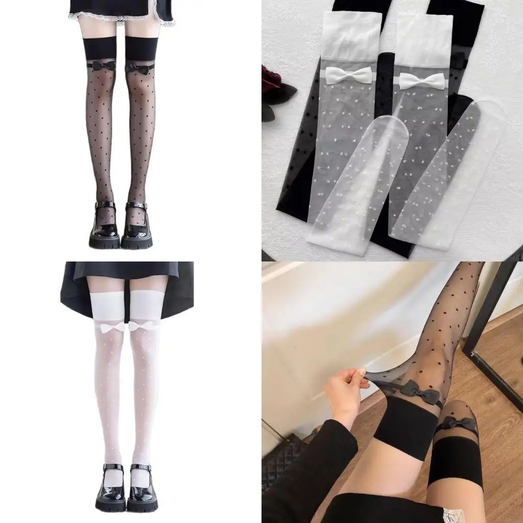 

M6CD Thigh High Stockings Over the Knee Socks with Bowknots Long Tube Stockings