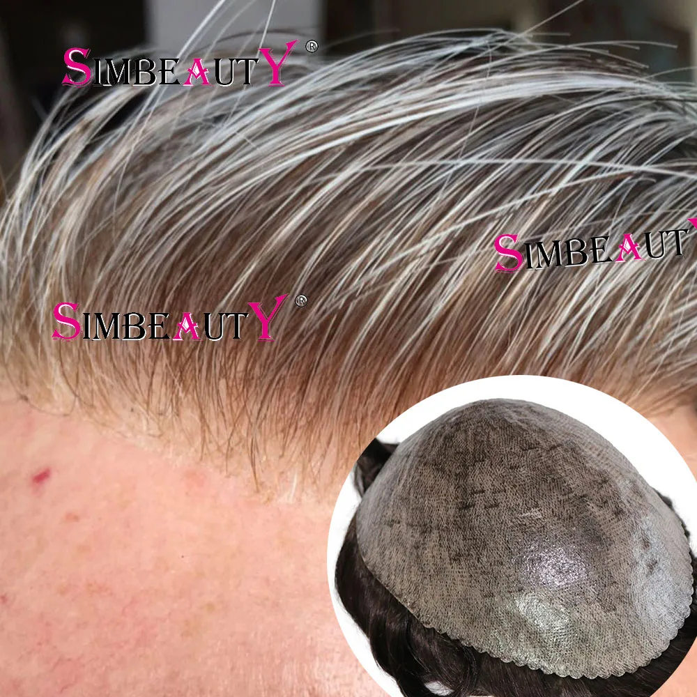 1B80 1B65 Grey Black Brown Natural Hairline Super Durable Men Toupee Human Hair Wigs Microskin Full Skin PU Capillary Prosthesis