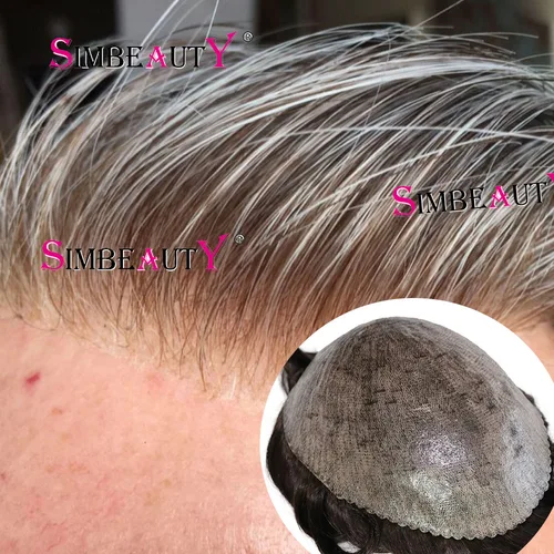Imagen 2 del producto Línea de cabello Natural 1B80 1B50 blanco gris Rubio peluquín para hombres súper duradero fino HD Poly micropiel pelucas masculinas 100% cabello humano Prosthe