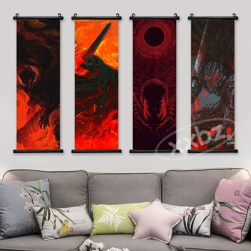 Dark Fantasy Anime Berserk Hängende Malerei Wandkunst Guts Figuren Schriftrollen Bild Druck Leinwand Poster Home Decor Wohnzimmer – Detail 3