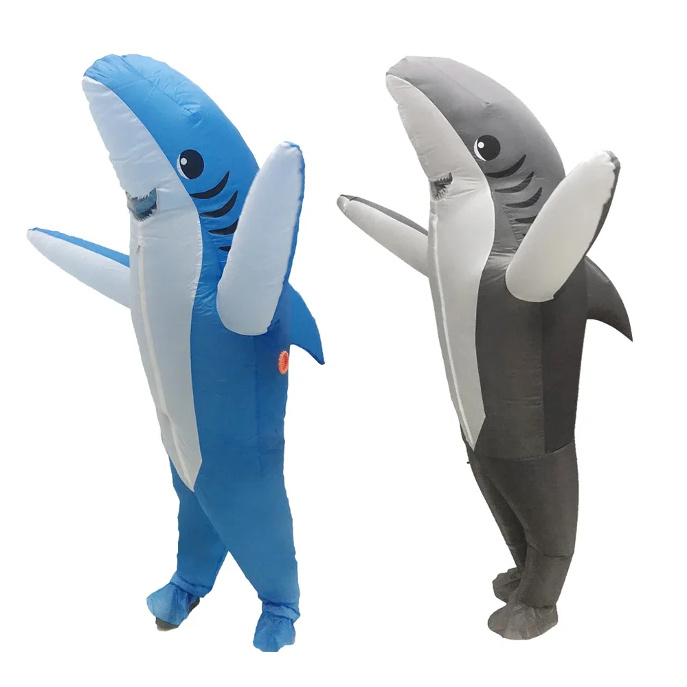 Disfraz inflable de tiburón azul grisáceo para adultos, para Pascua, Halloween, Navidad, cosplay, disfraz inflable de tiburón botarga para adultos