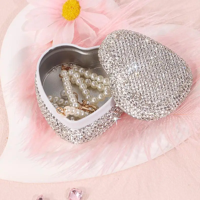 Funkelnde Strass-Metall-Blechdose Schmuck-Aufbewahrungsbox für Halsketten – Detail 4