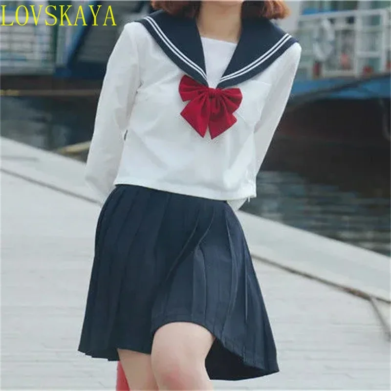 Japanese school uniform set Sailor JK basic cartoon girl navy sailor uniform black set navy clothing women's girl clothing