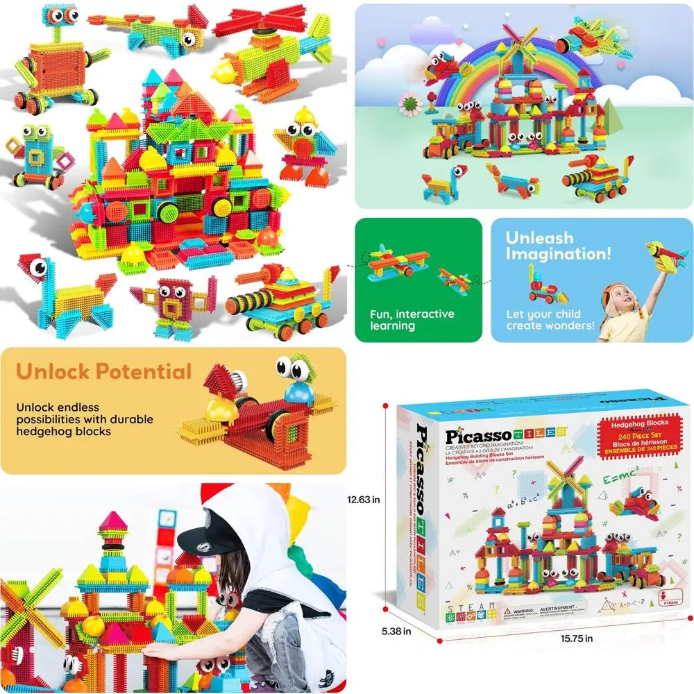 Blocos de construção 3D de 240 peças com tema de ouriço para aprendizagem a vapor e brincadeiras sensoriais, presente ideal para maiores de 3 anos
