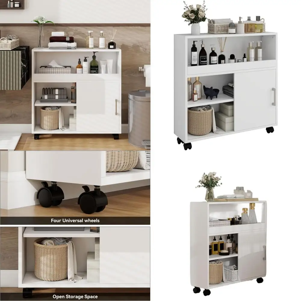 

Компактный тонкий шкаф для хранения в ванной комнате с раздвижной дверцей и регулируемой полкой, белый цвет