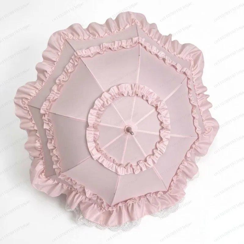 Lace Lolita Parasol for Cosplay & Photography, Princess Sun Umbrella with Lace Trim for Photo Shoot