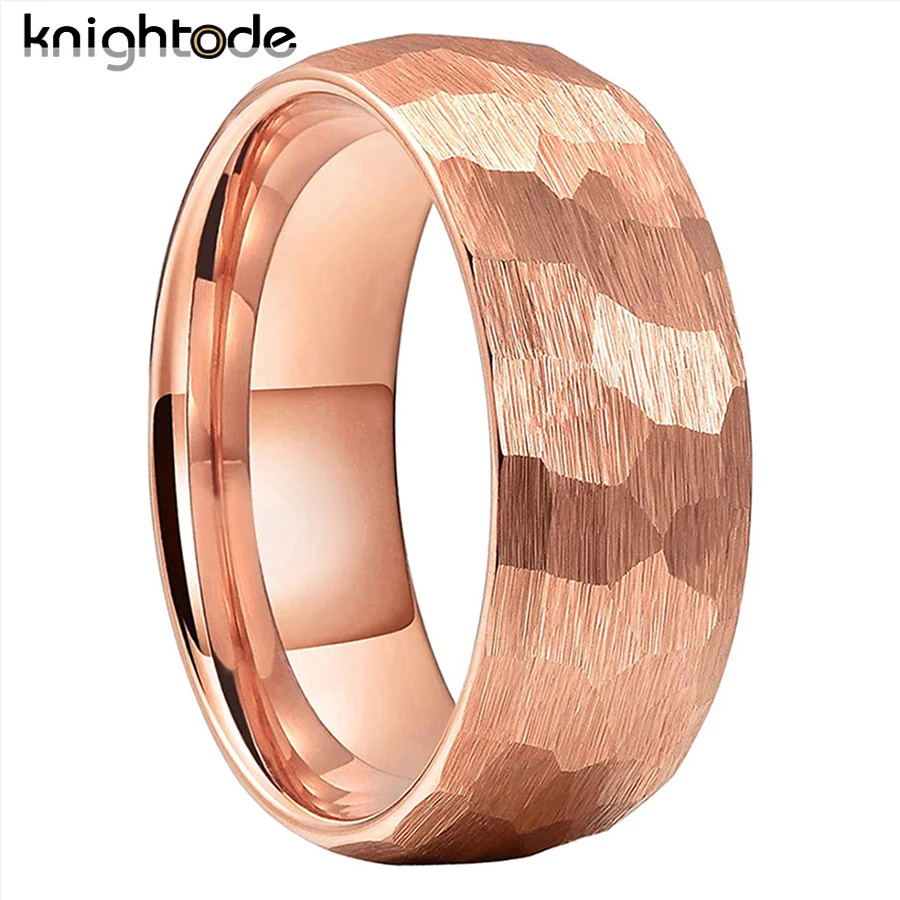 Rose Gold Color Multi-Faceted Hammered Tungsten Carbide Wedding Band For Couple Anniversary Rings Gift Dome Brushed Comfort Fit