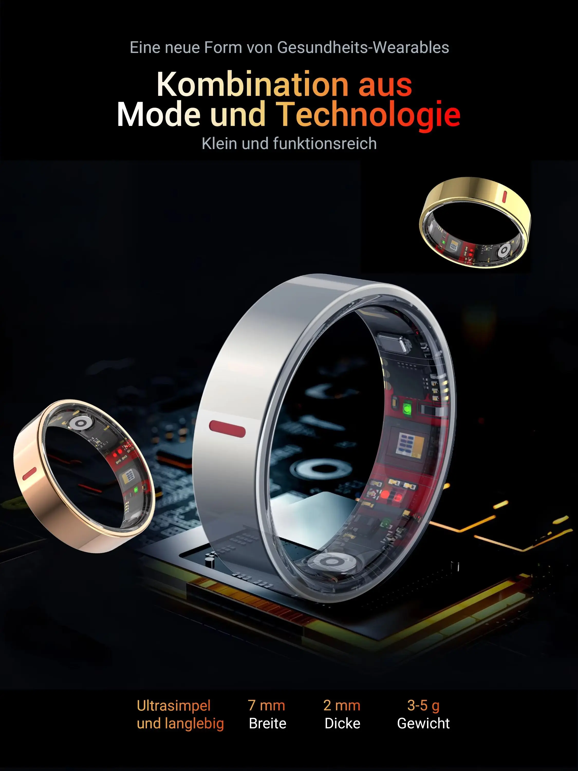 2026 Neuer Smart Ring, IP Wasserdichter Fitness-Tracker-Ring, Schlafüberwachung, Multi-Sport-Modi Schrittzähler, Kein Abonnement Erforderlich