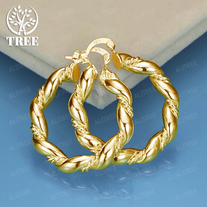 

30mm 18K Gold Rope Hoop Earrings Women Charm Engagement Wedding Party Fashion Nice Jewelry Mother's Day Gift Fine Accessories
