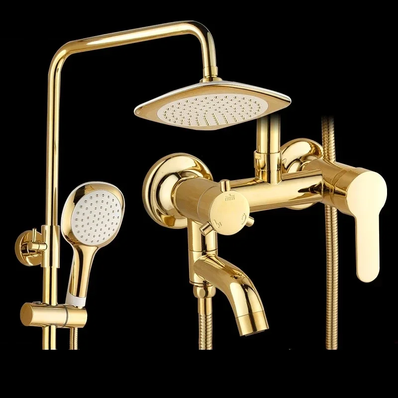 Luxury PVD Gold Plate Shower Faucet Wall Mounted Shower Mixers Tap Faucet 3-functions Mixer