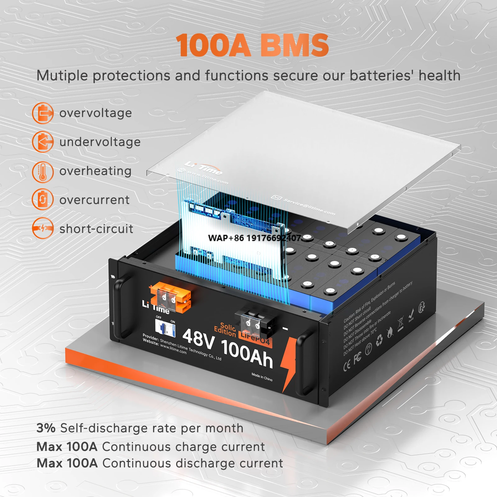 

LiTime 48V 100Ah Server Rack LiFePO4 Solar Battery Bank Lithium LiFePO4 Battery for Solar System &Off-Grid Applications