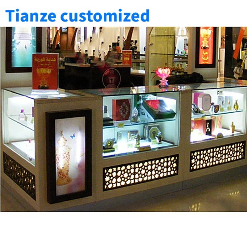 (Customized) Fashionable Perfume Display Cabinet LED Perfume Shop Counter Light Cosmetics Glass Display Counter