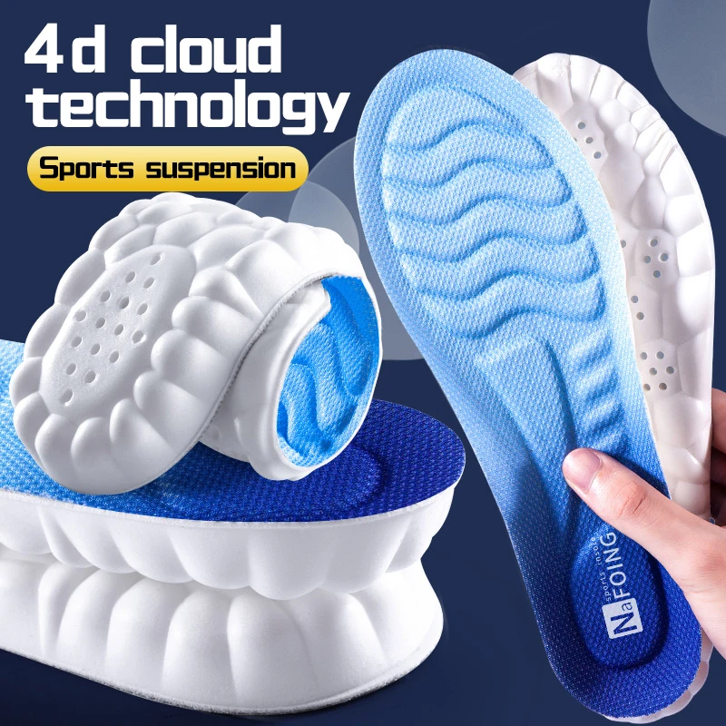 Soft Breathable Shock Absorption Cushion Running Orthopedic Care Insoles 4D Cloud Technology Sports Insoles for Shoes PU Sole