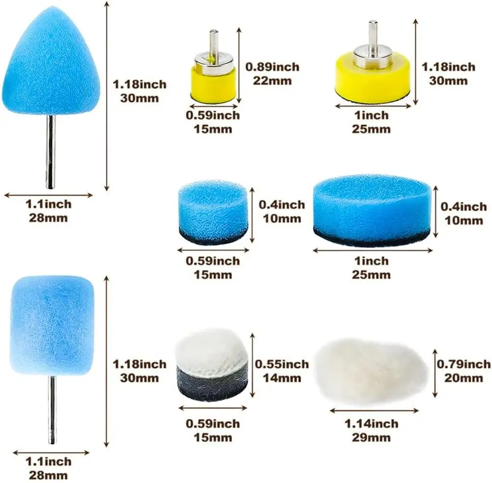 22Pcs Mini Buffing Polishing Pads Kit, Car Details Mini Polisher Foam Pads for Drill Rotary Tool Buffer Tight Area Paint Polish