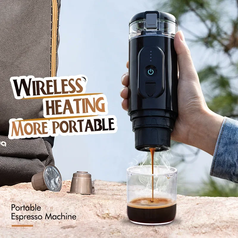 Cafetera automática portátil con calefacción inalámbrica, máquina de Espresso con cápsula eléctrica de 20 Bar para viajes al aire libre y el hogar, 7500mAh