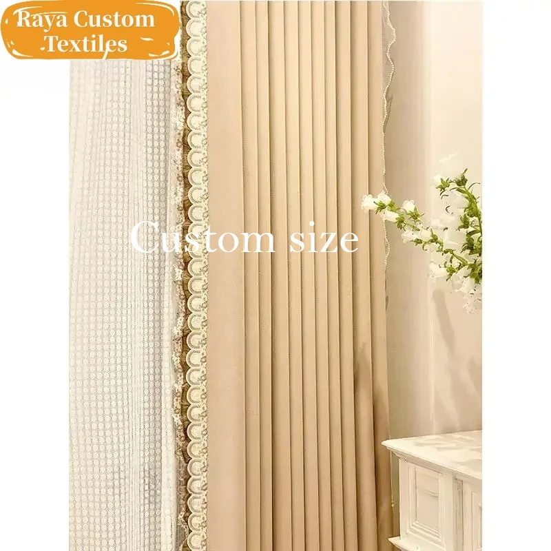 

Bedroom European Curtains Light Luxury Modern Simple Living Room Bay Window French Cream Style Full Blackout Chenille Curtain