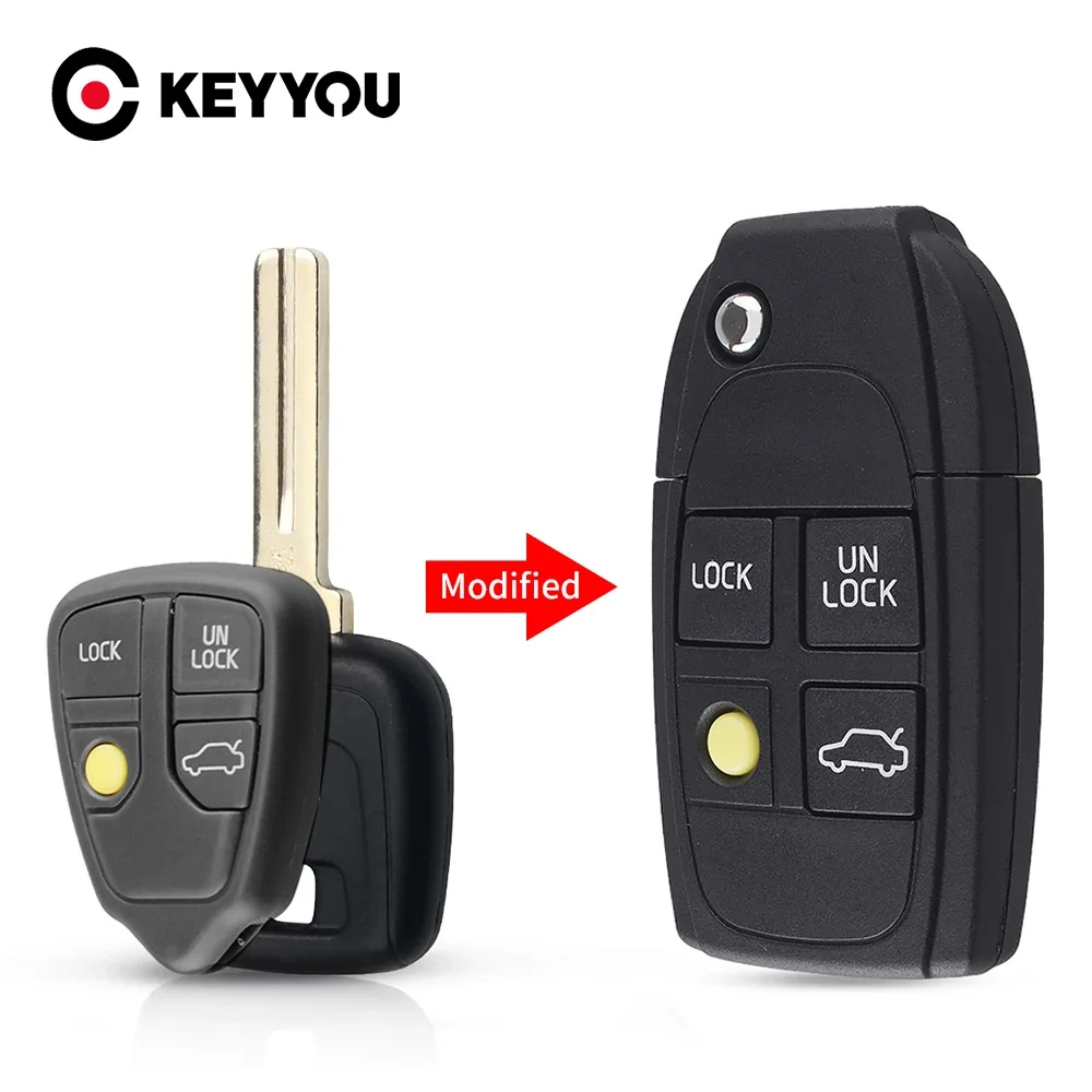 KEYYOU For Volvo XC70 XC90 V40 V50 V70 V90 C30 C70 S40 S60 S70 S80 Modified Key 4 Buttons Folding Shell Replacement Part