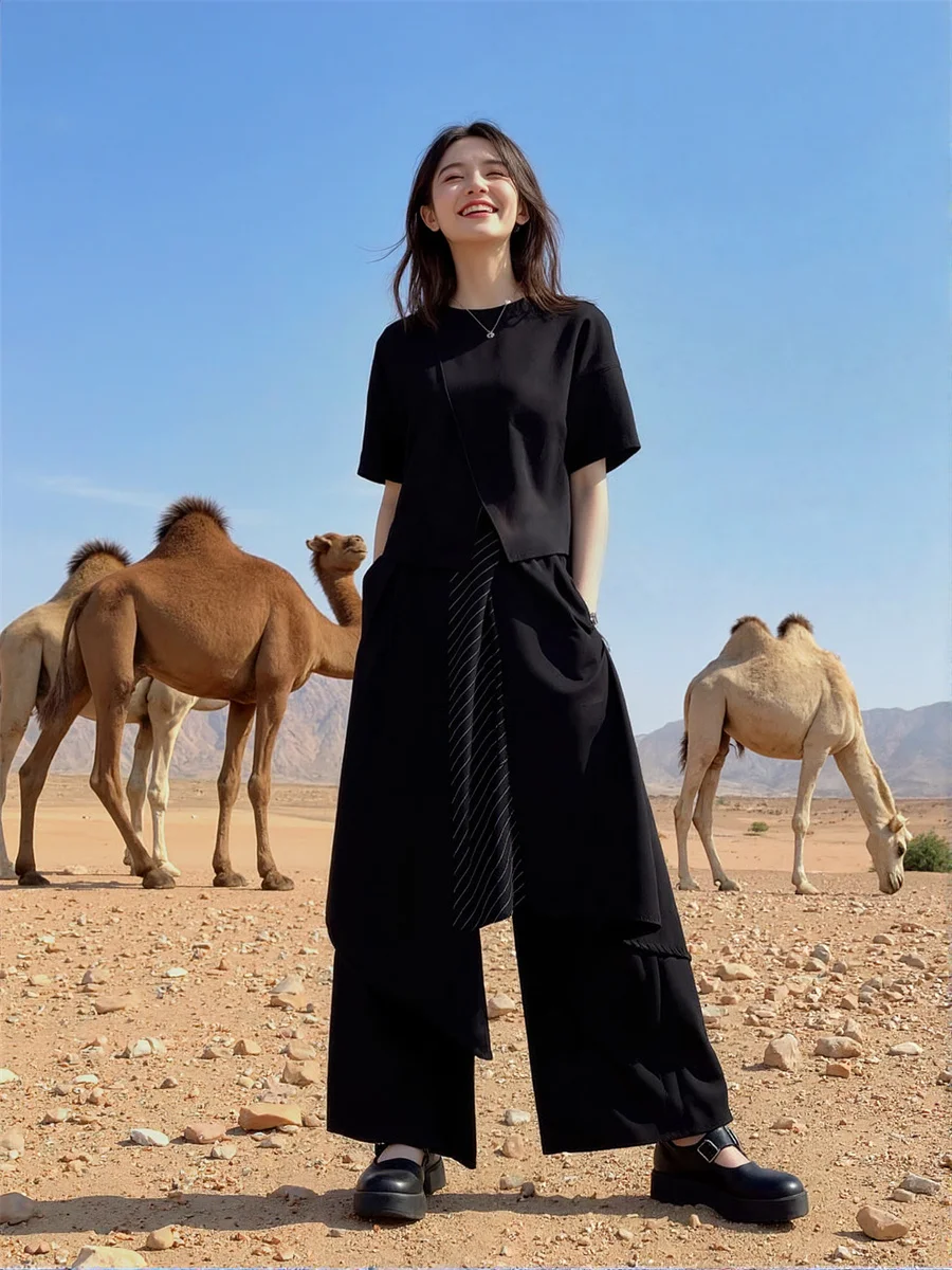 Damenhose, Bell-Bottom, abgestuft, Haremshose, locker, lässig, bequem, elastische Taille, mehrere Taschen, Sommer, leicht, atmungsaktiv