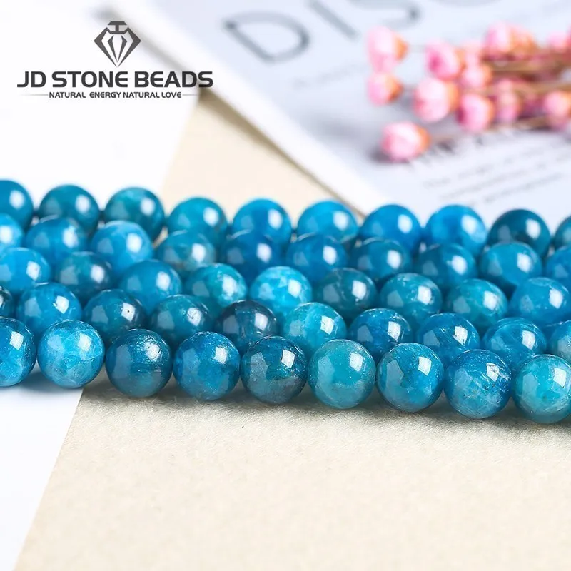 Natural Stone Blue Apatite Beads Round Loose Spacer Gem Bead for Jewelry Making DIY Charm Bracelet Necklace Earring Accessroies