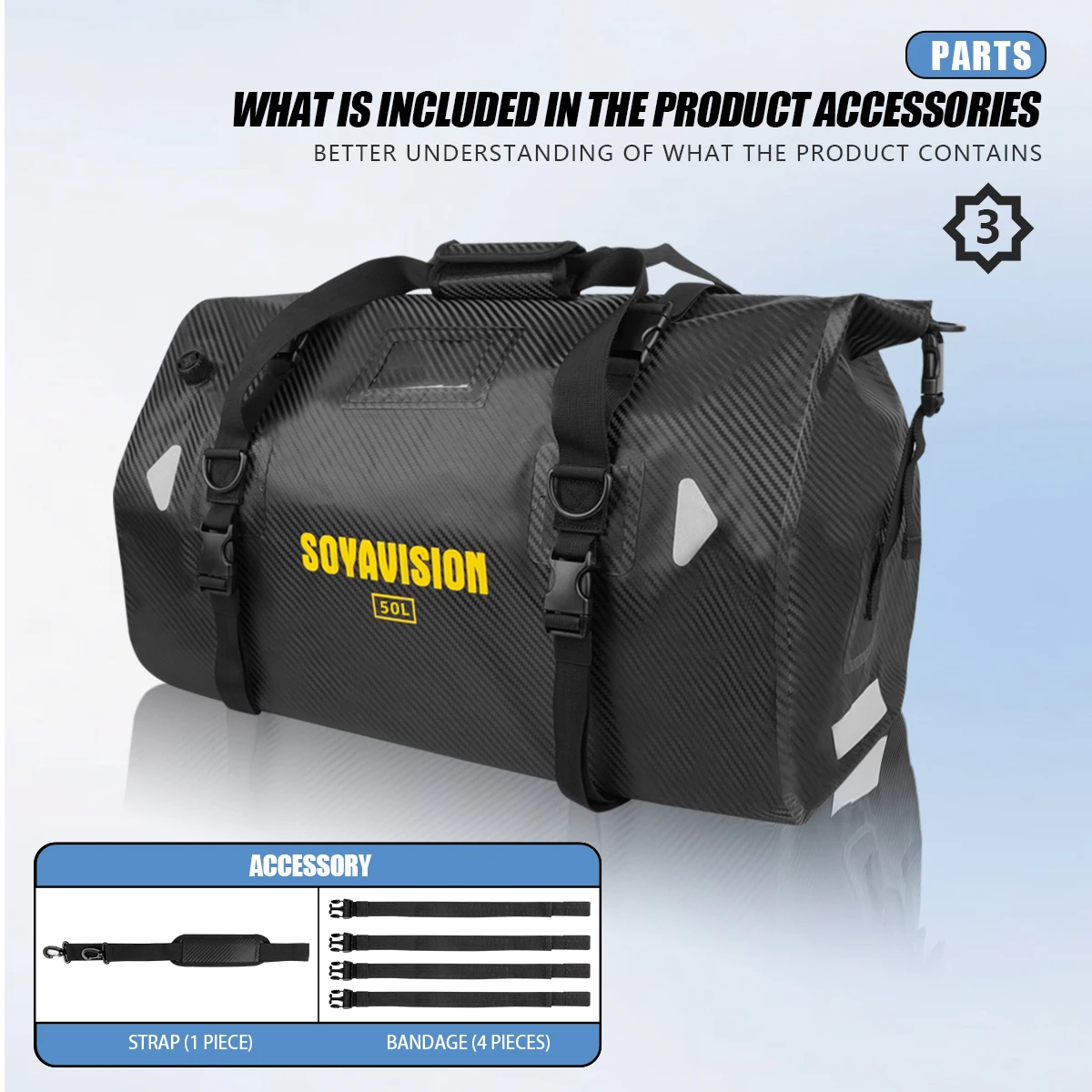 20L 50L 70L 100L 40L 66L Motorrad Wasserdichte Schwanz Tasche Reise Outdoor Trockenen Gepäck Roll Pack Tasche Motorrad Sitz Tasche – Detail 3
