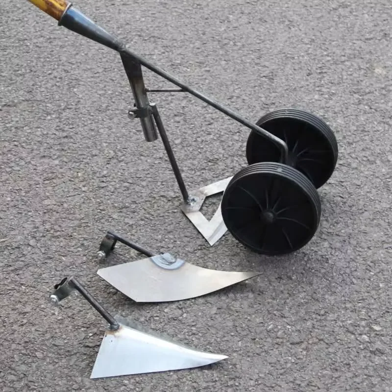 Carbon Steel Forged Garden Weeding Tool 2 Wheel 3 in 1 Hand Plough Agricultural Soil Digging Hoe Metal Farming Equipment